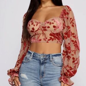 romantic vibes floral burn out crop top